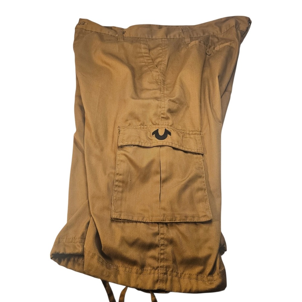 True Religion Sportswear Brown Cargo Shorts Men's Size 38 Drawstring Hem Y2K